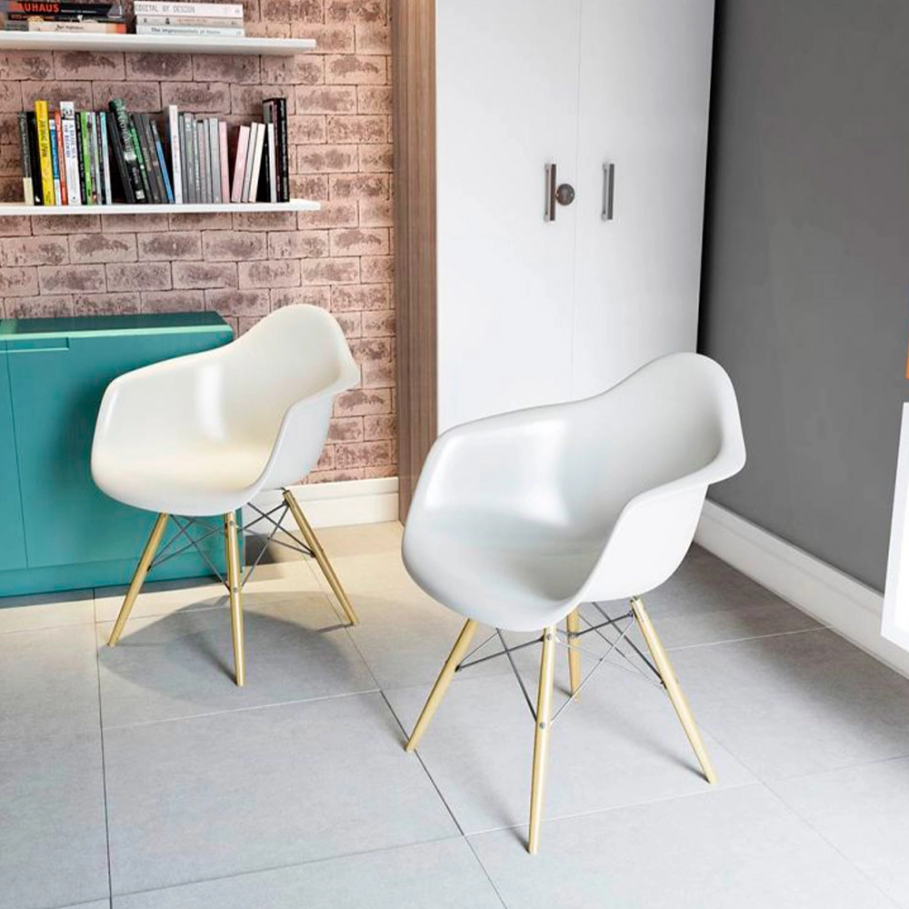 2 Cadeiras OHOME com Braço - Estilo Charles Eames Eiffel - Branco
