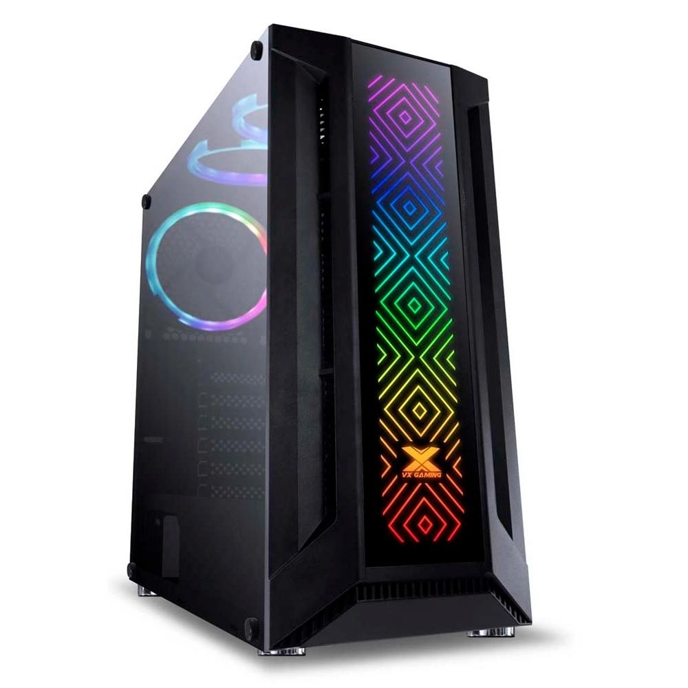 Gabinete Gamer Eatx VINIK Vx Gaming Sagitarius Com Vidro Temperado Preto Frontal Com 3 Fans E Fita Led Rgb