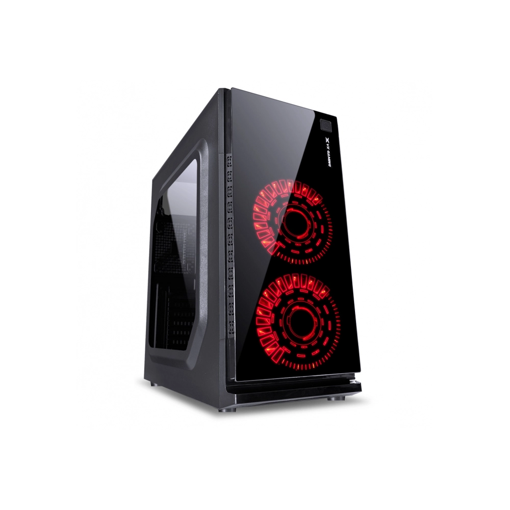 Gabinete Gamer VINIK Vx Gaming Crater Com Janela Acrilica Preto Com 2 X Fan Frontal 120mm 15 Pontos De Led Vermelho