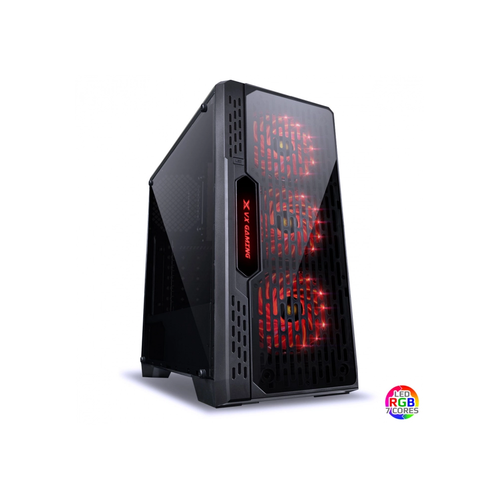 Gabinete Gamer VINIK Vx Gaming Lumia Com Lateral Acrilica Preto 3 X Fan Frontal Rgb E Cover De Fonte