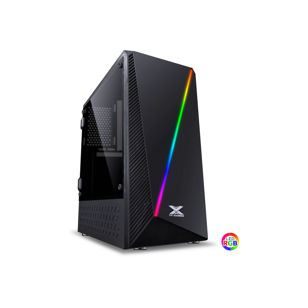 Gabinete Gamer VINIK Vx Gaming Pyxis Com Janela Acrilica Com Dobradica Preto Frontal Com Fita Led Rgb