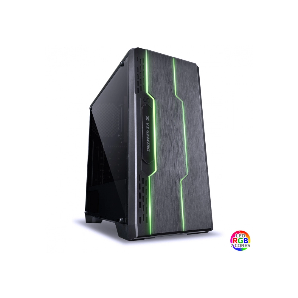 Gabinete Gamer VINIK Vx Gaming Tron Com Lateral Acrilica Preto Fita De Led Frontal 7 Cores E Cover De Fonte