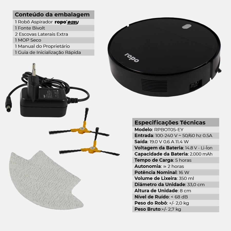 Robô Aspirador ropo Easy Preto