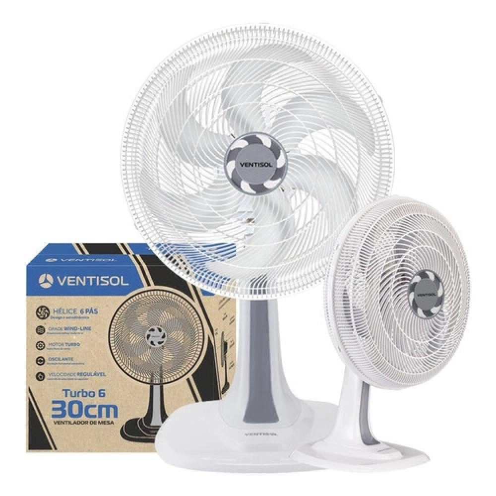Ventilador de Mesa VENTISOL Premium 30cm 6 Pás - 3 Velocidades Branco 127V
